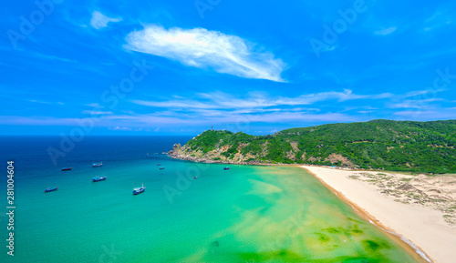 Beautiful bays on the sunny afternoon near the lighthouse Dai Lanh, Phu Yen, Vietnam