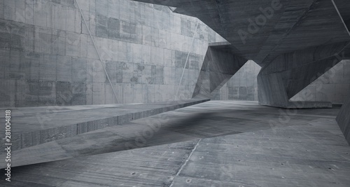 Abstract white and concrete interior. 3D illustration and rendering.