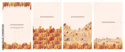 Set of autumn vertical background. Landing page, send a message, loading, authorization and search page. Concept for Website or Mobile App. Editable vector illustration