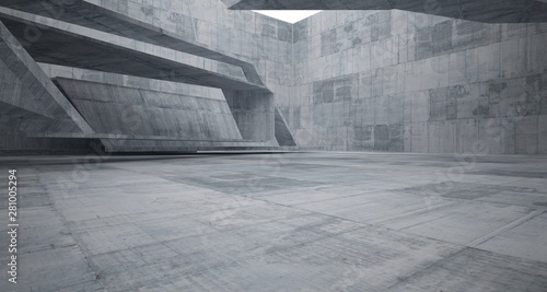 Abstract white and concrete interior. 3D illustration and rendering.