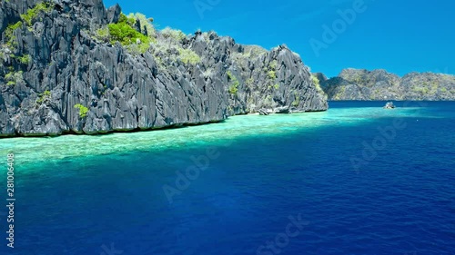 Aerial view of beautiful lagoons and limestone cliffs of Coron, Palawan, Philippines