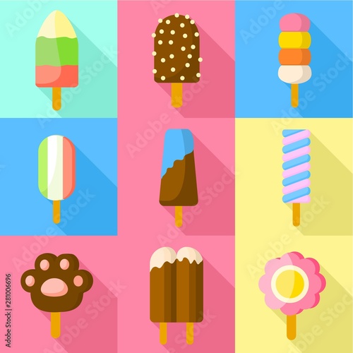 Popsicle icon set. Flat set of 9 popsicle vector icons for web design isolated on white background