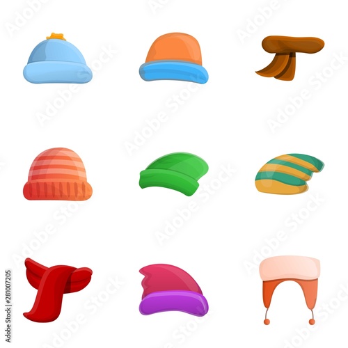 Winter clothes accessories icon set. Cartoon set of 9 winter clothes accessories vector icons for web design isolated on white background