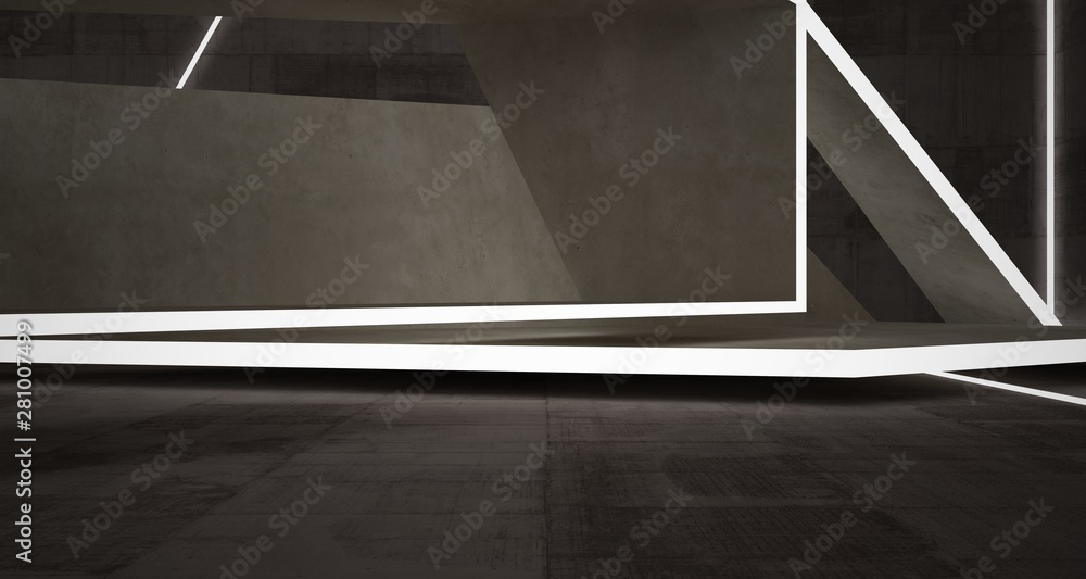 Abstract brown and beige concrete interior with neon lighting. 3D illustration and rendering. Abstract brown and beige concrete interior with neon lighting. 3D illustration and rendering.