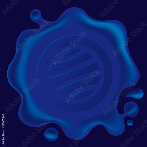 Blue wax seal isolated on blue with erasable printed icon.