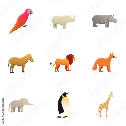 City zoo animals icon set. Cartoon set of 9 city zoo animals vector icons for web design isolated on white background