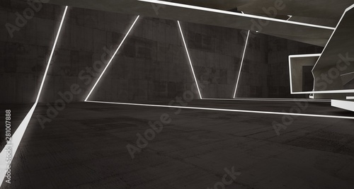 Abstract brown and beige  concrete interior with neon lighting. 3D illustration and rendering.