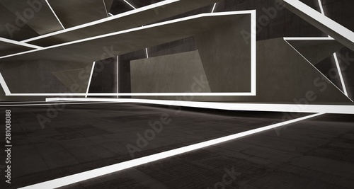 Abstract brown and beige  concrete interior with neon lighting. 3D illustration and rendering. © SERGEYMANSUROV