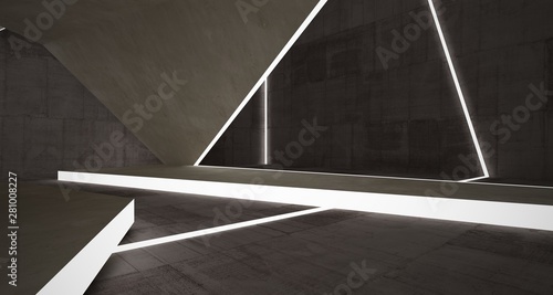 Abstract brown and beige concrete interior with neon lighting. 3D illustration and rendering.