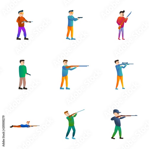 Shooter icon set. Cartoon set of 9 shooter vector icons for web design isolated on white background