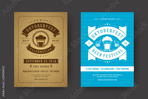 Oktoberfest flyers or posters retro typography templates willkommen zum beer festival celebration vector illustration