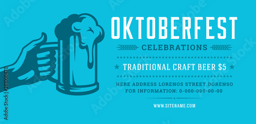 Oktoberfest flyer or banner retro typography vector template design willkommen zum invitation beer festival celebration.