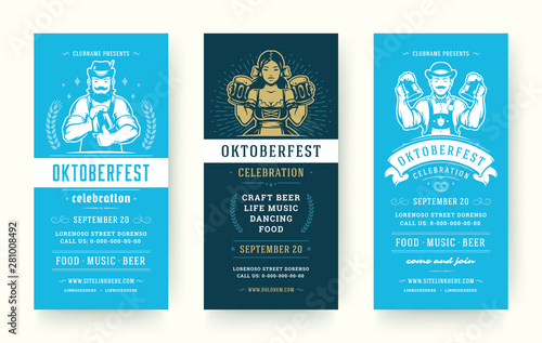 Oktoberfest flyers or banners set vintage typographic design vector templates.