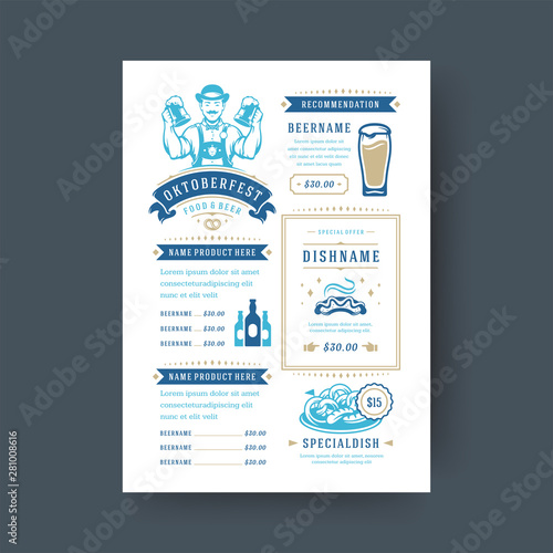 Oktoberfest menu vintage typography template beer festival celebration design vector illustration.
