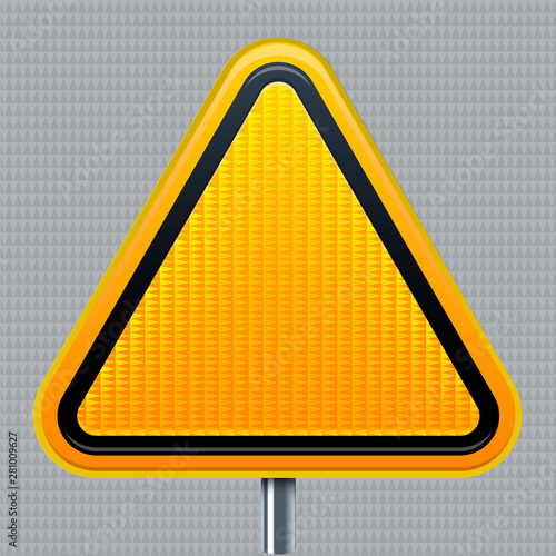 Warning signal. Traffic road signal with reflective texture. Isolated.