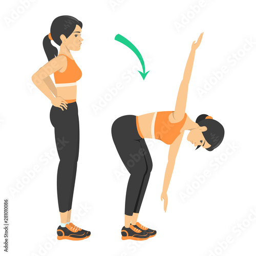 Toe touch exercise. Person in sport clothes stretching.