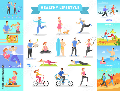 Heallthy lifestyle infographic web banner. Diet and sport
