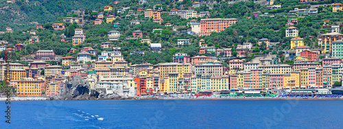 Camogli, panoramic view of the city with its colorful houses, Liguria, Italy