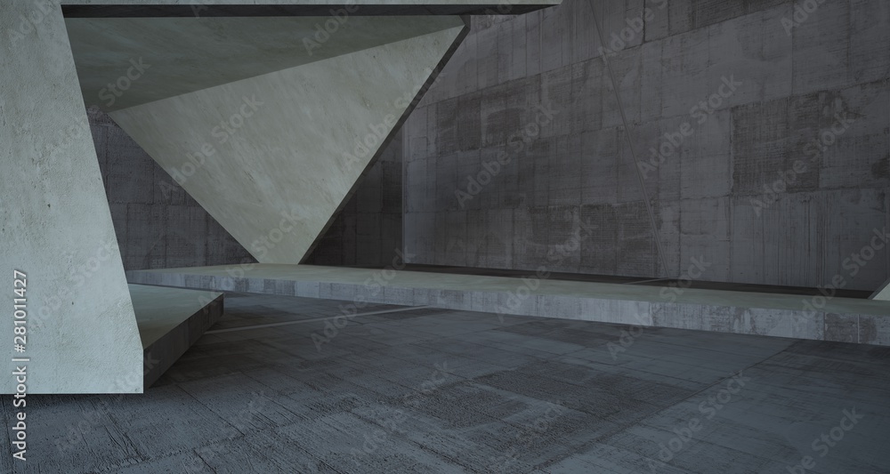 Fototapeta Abstract white and concrete interior. 3D illustration and rendering.
