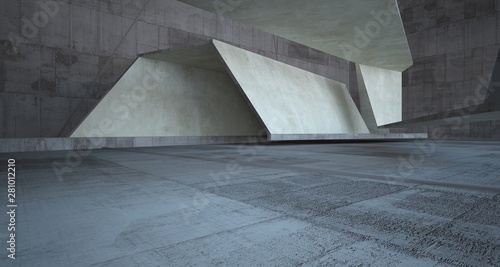 Abstract white and concrete interior. 3D illustration and rendering.