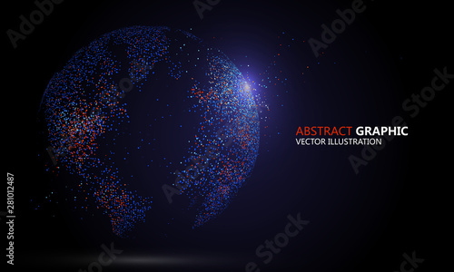 Multicolored Earth composed of colorful particles, vector illustration.