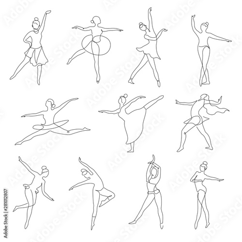 Ballet or contemporary dancer outline isolated icons dancing positions