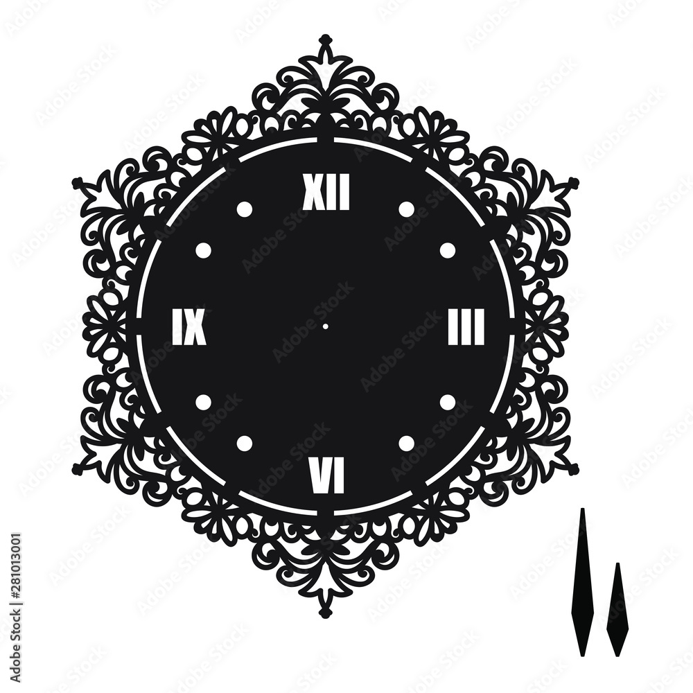 Simple clock face with roman numerals. Vector template of silhouette ...