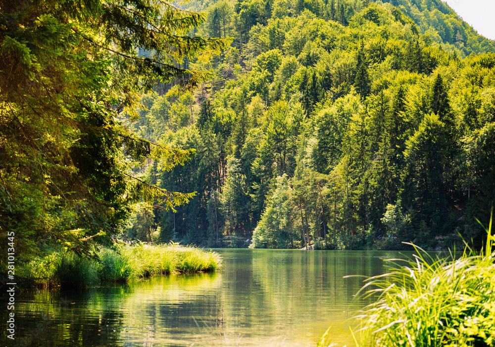 Fototapeta premium Mountain lake on the background of the Alps
