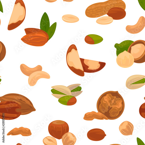 Nuts seamless pattern organic food and nutrition ingredients