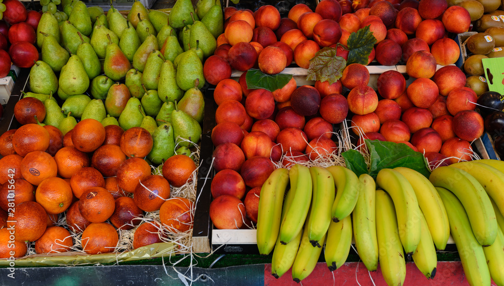 Summer fruits on sale in the Marché d'Aligre, Paris, France