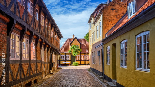 Street and houses in Ribe town, Denmark photo