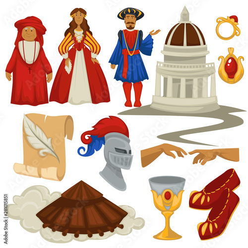 Renaissance epoch style vintage fashion vector illustration