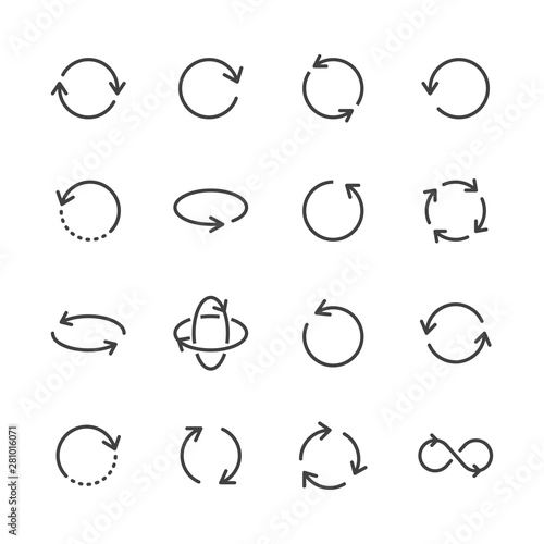 Circle Arrows Minimal Line Icon. Vector Illustration Flat style. Included Icons as Rotate, Refresh, Recycle, Turn, Reload Synchronization Button. Editable Stroke. 48x48 Pixel Perfect photo
