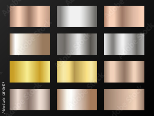 Gold, silver and bronze gradients vector mega set.