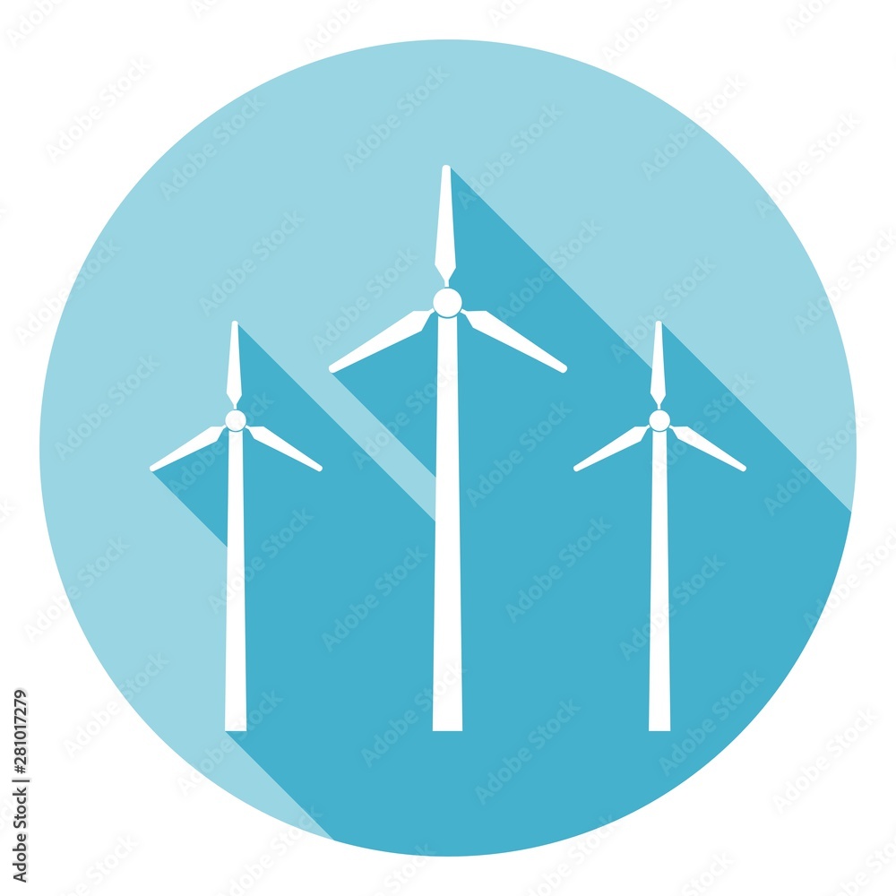 Wind power plant icon with long shadow for web design Wind power plant icon with long shadow for web design