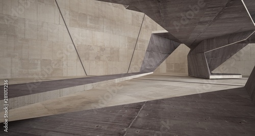 Abstract brown and beige concrete interior. 3D illustration and rendering.