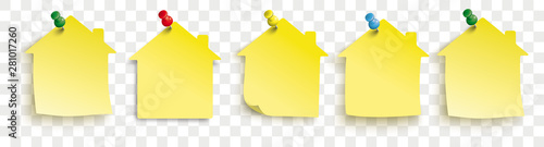Yellow Paper House Stickers Colored Pins Transparent