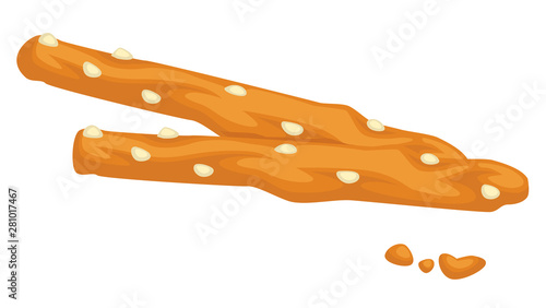 Bread sticks with salt or sesame seeds snacks vector