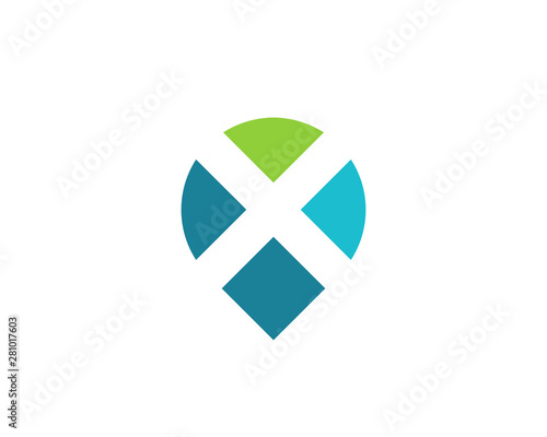 Geotag or location pin with letter x logo icon design