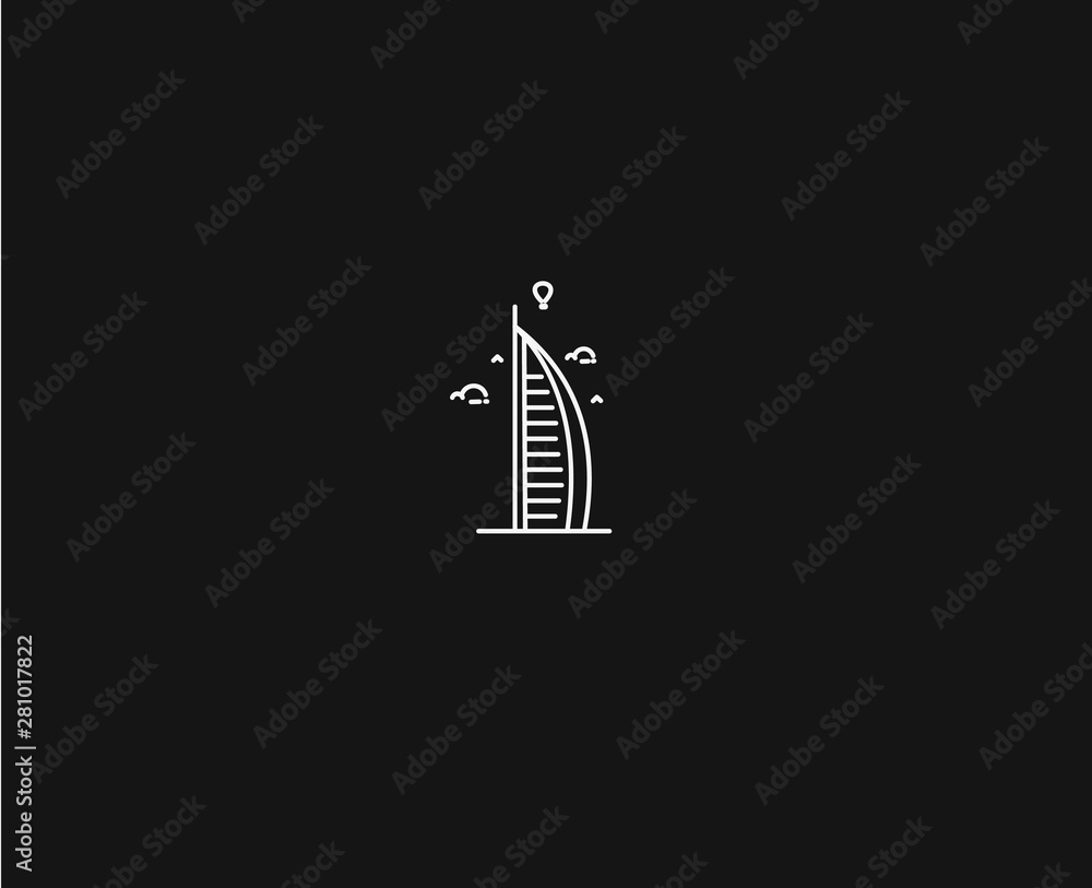 Dubai Burj Al Arab Flat Line Art Vector illustration. Dubai Burj Al Arab Flat Line Art Vector illustration.