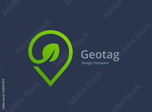 Geotag with eco leaves or location pin logo icon design