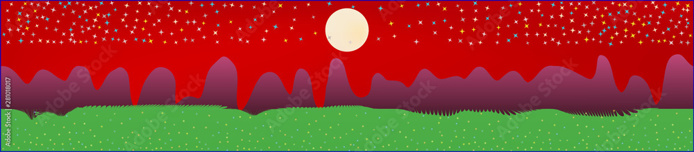 Fototapeta premium Red sky, and mountains landscape.