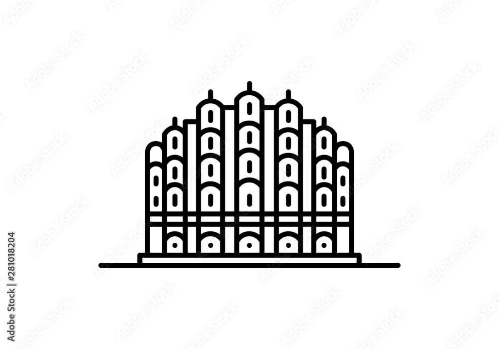 Fototapeta premium Indian city icon - Hawa Mahal, Jaipur - Rajasthan - Line art.