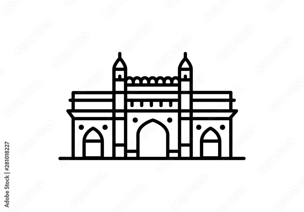 Indian city icon - Gateway of India, Mumbai - Maharashtra - Line art ...