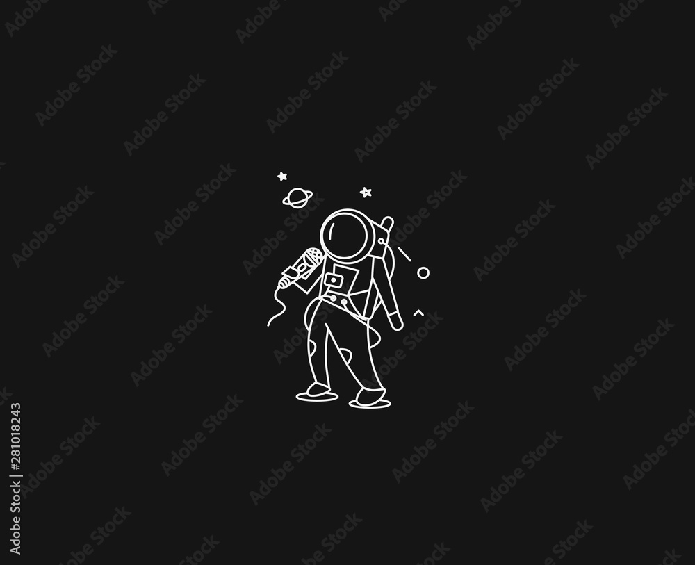 Astronauts singer performing icon, Flat Line Art Vector Design illustration.