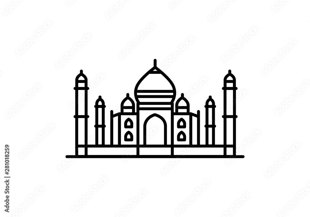 Indian city icon - Taj Mahal, Agra - Delhi - Line art.