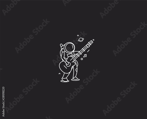 Astronaut in Playing Guitar, Hand Drawn Sketch Vector illustration.