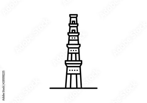 Indian city icon - Qutub Minar, Delhi - Delhi - Line art.