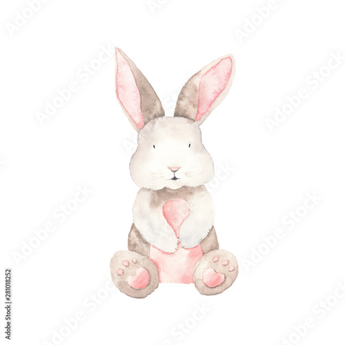 Watercolor Bunny Animals Isolated On A White Background Hand Drawn Illustration