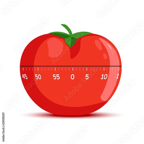 Kitchen clock in form of red tomato with leaf vector photo